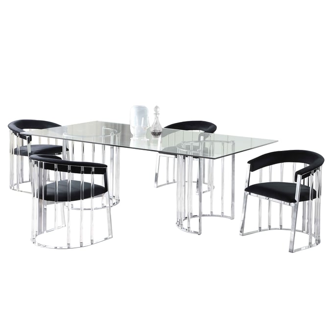 Chintaly Imports Trisha Black Chrome 60 Inch 5pc Dining Set CHF-TRISHA-5PC-3660