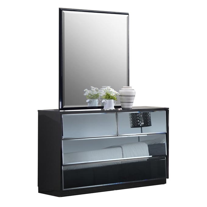 Chintaly Imports Venice Gloss Black Dresser and Mirror CHF-VENICE-DRS-MIR