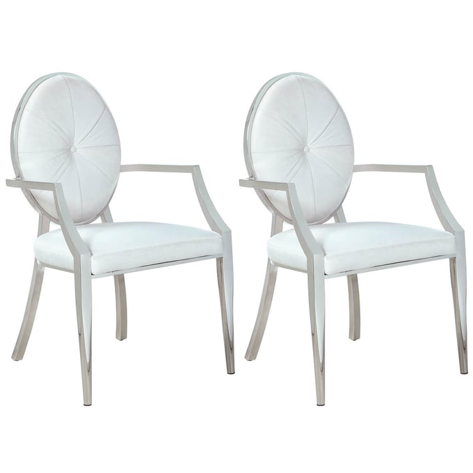 2 Chintaly Imports Victoria White Tufted Back Arm Chairs CHF-VICTORIA-AC-WHT