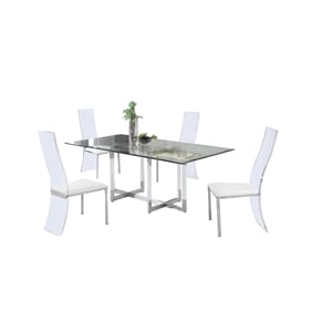 Chintaly Imports Yasmin Layla Clear Polished White 72 Inch 5pc Dining Room ...