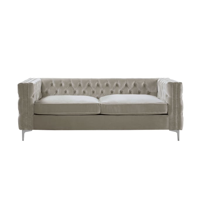 Chic Home Da Vinci Silver Velvet Button Tufted Nailhead Sofa CHIC-FSA2865-CE