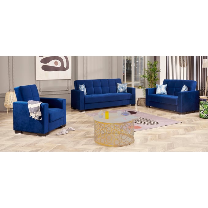 Casamode Ottomanson Armada Blue Microfiber 3pc Living Room Set CMD-ARM-MCF-LR-S7