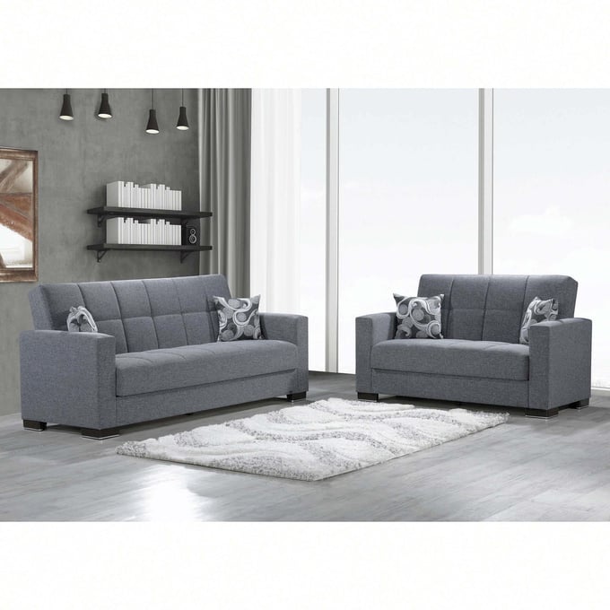 Casamode Ottomanson Armada Gray Fabric 2pc Living Room Set CMD-ARMADA-POLY-LR-S3