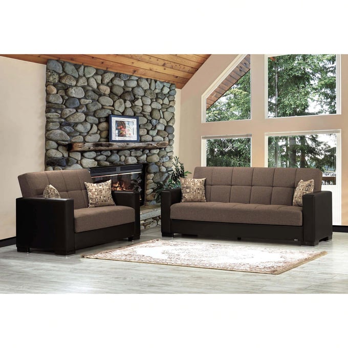 Casamode Ottomanson Armada Brown PU Polyester 2pc Living Room Set