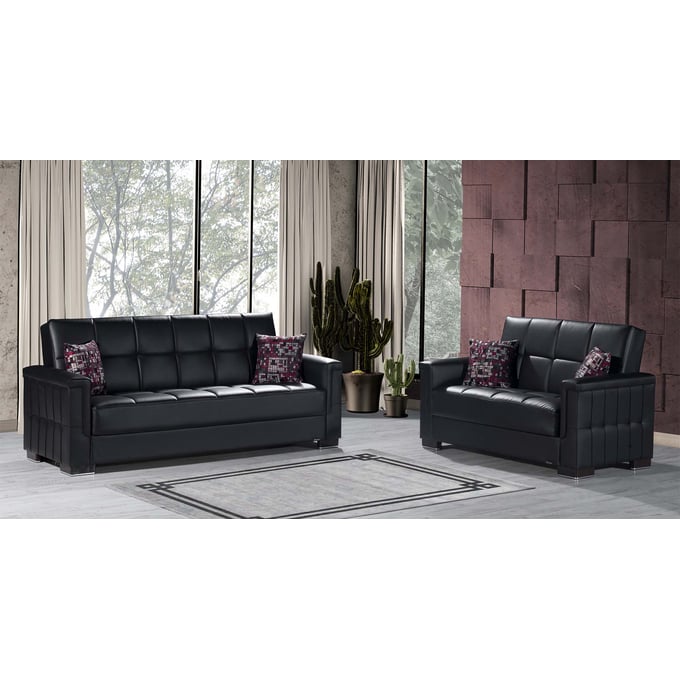 Casamode Ottomanson Armada Black PU 2pc Living Room Set CMD-ARMADA-PU-LR-S1