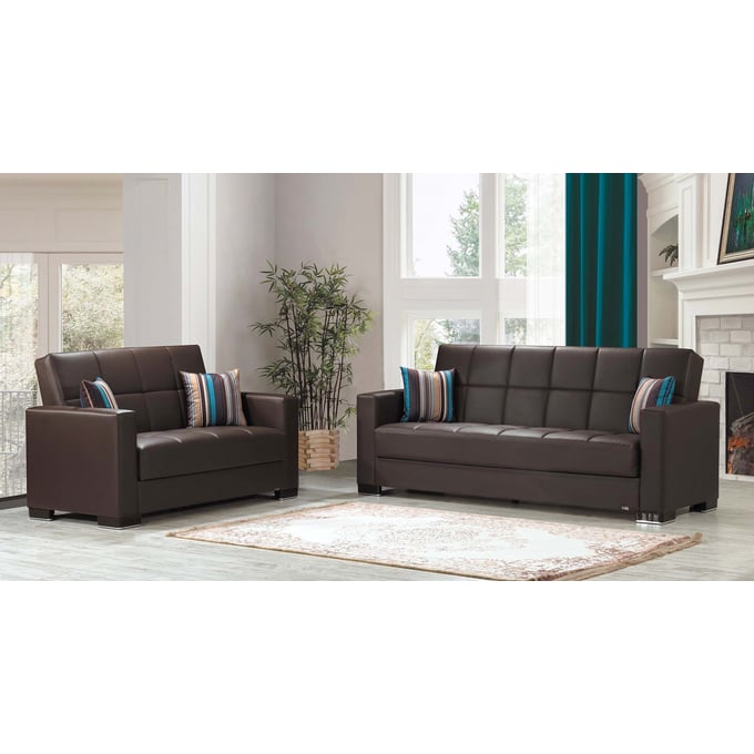 Casamode Ottomanson Armada Brown PU 2pc Living Room Set CMD-ARMADA-PU-LR-S2