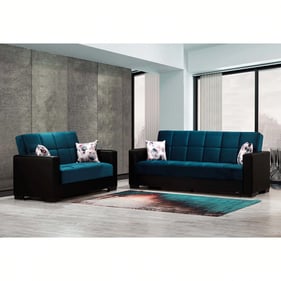 Casamode Ottomanson Armada Turquoise Black 2pc Living Room Set