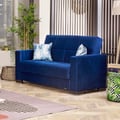 Ottomanson Armada Collection Upholstered Convertible Loveseat with Storage, Blue Microfiber