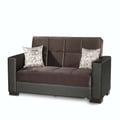 Ottomanson Armada Collection Upholstered Convertible Loveseat with Storage, Brown/Brown-PU Microfiber