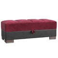 Ottomanson Armada Collection Upholstered Ottoman with Storage, Burgundy/Black-PU Microfiber