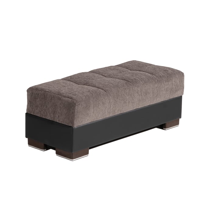 Casamode Ottomanson Armada Grey Chenille Black PU Storage Ottoman CMD-ARM-O-18