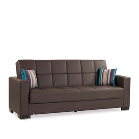 Casamode Ottomanson Armada Brown PU Convertible Sofabed with Storage