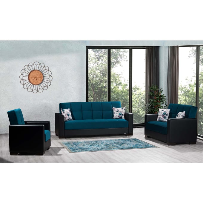 Casamode Ottomanson Armada Turquoise Black 3pc Living Room Set CMD-ARMADA-MIC-LR-S7