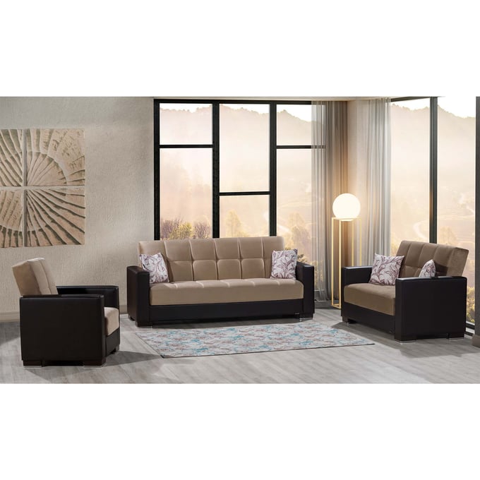 Casamode Ottomanson Armada Beige Brown 2pc Living Room Set CMD-ARMADA-MIC-LR-S3