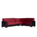 Ottomanson Armada Collection Upholstered Convertible Sectional with Storage, Burgundy/Black-PU Microfiber