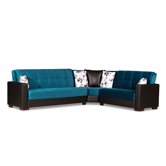 Casamode Ottomanson Armada Turquoise Black Sectional with Ottoman CMD-ARMADA-MIC-SEC-S2