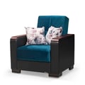 Ottomanson Armada X Collection Upholstered Convertible Wood Trimmed Armchair with Storage, Turquoise/Black-PU Microfiber