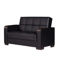 Ottomanson Armada X Collection Upholstered Convertible Wood Trimmed Loveseat with Storage, Black-PU