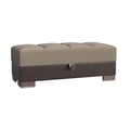 Ottomanson Armada X Collection Upholstered Convertible Wood Trimmed Ottoman with Storage, Beige/Brown-PU Chenille