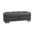 Ottomanson Armada X Collection Upholstered Convertible Wood Trimmed Ottoman with Storage, Black-PU