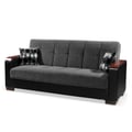 Ottomanson Armada X Collection Upholstered Convertible Wood Trimmed Sofabed with Storage, Grey/Black-PU Chenille