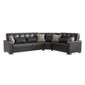 Ottomanson Armada X Collection Upholstered Convertible Wood Trimmed Sectional with Storage, Black-PU