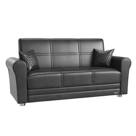 Casamode Ottomanson Avalon Black PU Convertible Loveseat with Storage