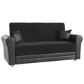 Ottomanson Avalon Collection Upholstered Convertible Loveseat with Storage, Black