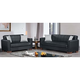 Casamode Ottomanson Barato Black PU 2pc Living Room Set