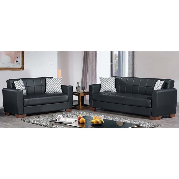 Casamode Ottomanson Barato Black PU 2pc Living Room Set CMD-BARATO-PU-LR-S1