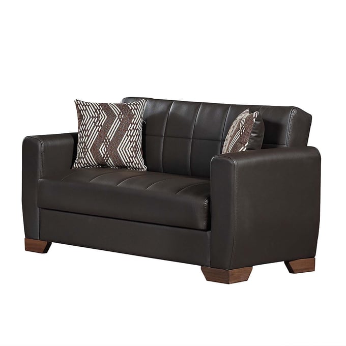 Casamode Ottomanson Barato Brown PU Convertible Loveseat with Storage CMD-BAR-LS-BN-PU