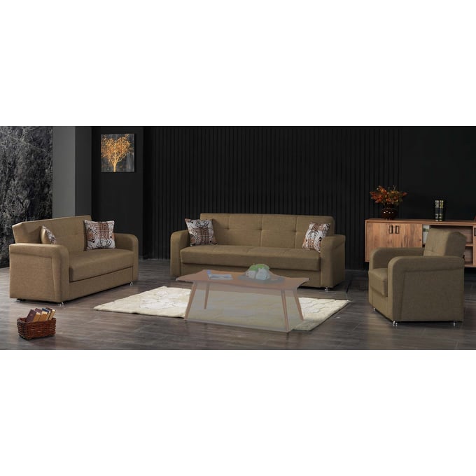 Casamode Ottomanson Harmony Brown Chenille 3pc Living Room Set CMD-HARMONY-BROWN-LR-S1