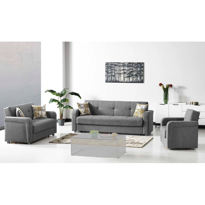 Casamode Ottomanson Harmony Grey Chenille 3pc Living Room Set CMD-HARMONY-GRAY-LR-S1