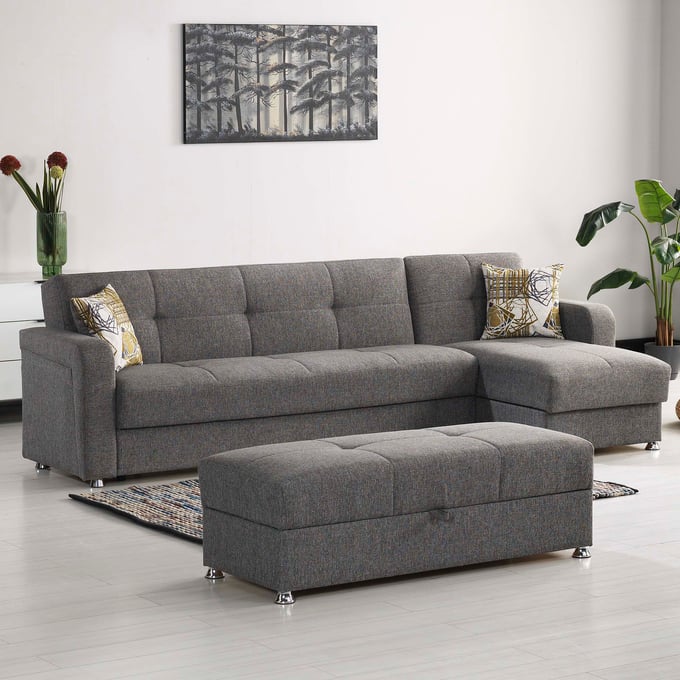 Casamode Ottomanson Harmony Grey Chenille Sectional with Ottoman CMD-HAR-SEC-S2