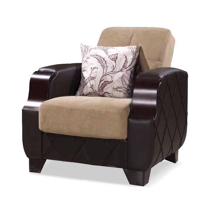 Casamode Ottomanson Molina Brown Cream Chair and Ottoman Set CMD-MOLINA-LYON-DBR-CHO-S1