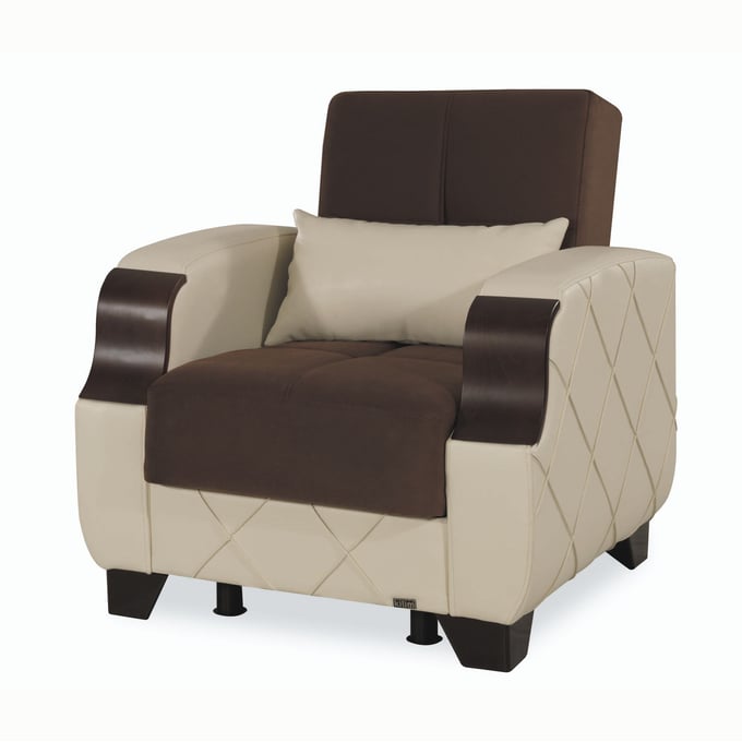 Casamode Ottomanson Molina Dark Brown Cream Chair and Ottoman Set CMD-MOLINA-DBR-CRM-CHO-SET