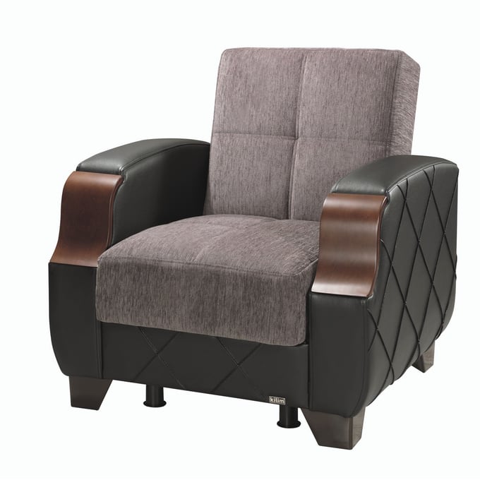 Casamode Ottomanson Molina Grey Chair and Ottoman Set CMD-MOLINA-FLOKET-GRAY-CHO-S1