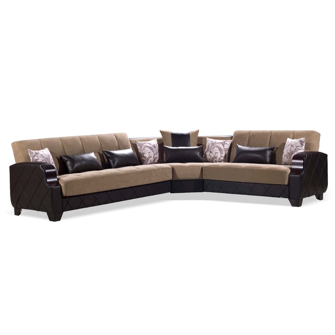 Casamode Ottomanson Molina Brown Cream Sectional with Ottoman CMD-MOLINA-LYON-DBR-SEC-S1