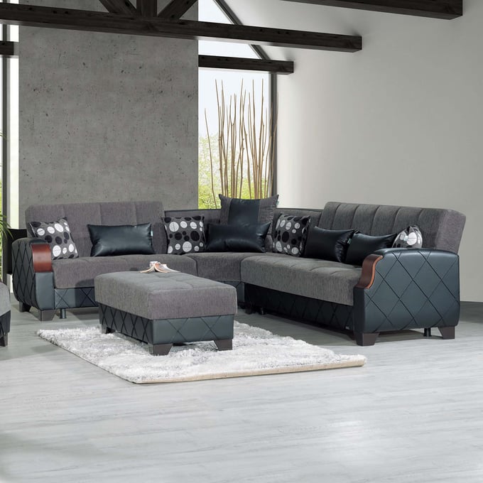 Casamode Ottomanson Molina Grey Sectional with Ottoman CMD-MOLINA-FLOKET-GR-SEC-SET