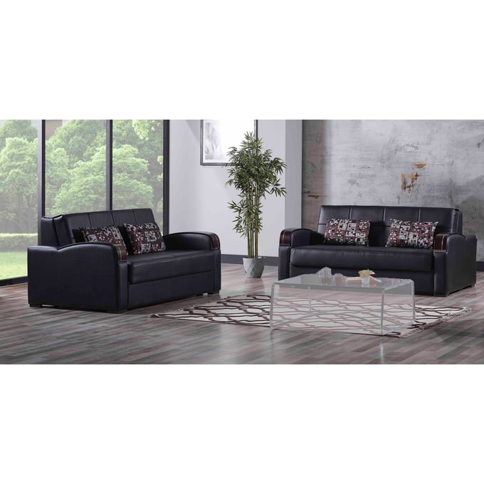 Casamode Ottomanson Sleep Plus Black PU 2pc Living Room Set CMD-SLEEP-PLUS-PU-LR-S3