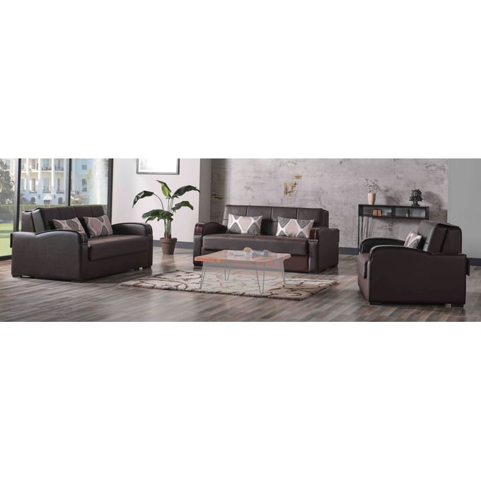 Casamode Ottomanson Sleep Plus Brown PU 3pc Living Room Set CMD-SLEEP-PLUS-PU-LR-S2