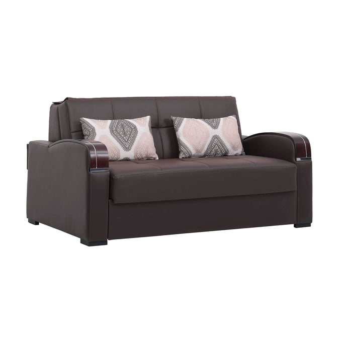 Casamode Ottomanson Sleep Plus Brown PU Convertible Storage Loveseat CMD-SLP-LS-BN-PU