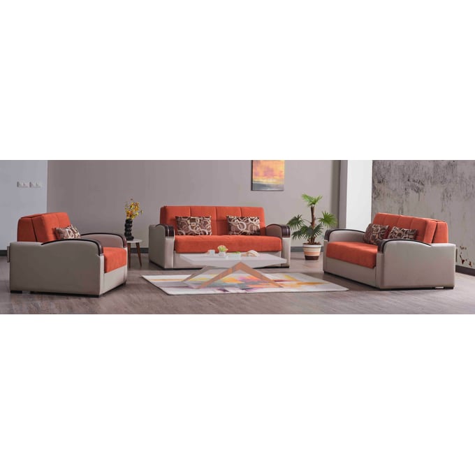 Casamode Ottomanson Sleep Plus Orange 3pc Living Room Set CMD-SLEEP-PLUS-LR-S3