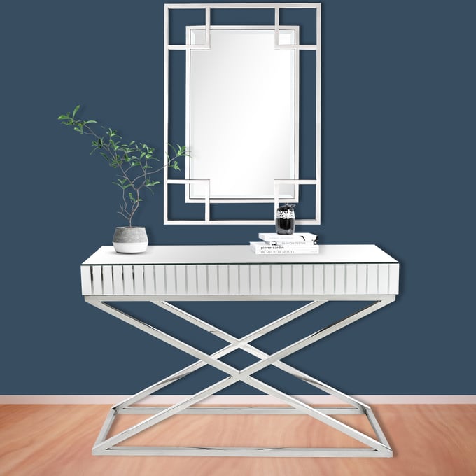 Camden Isle Kinney Silver Wall Mirror and Console Table CMDN-86531