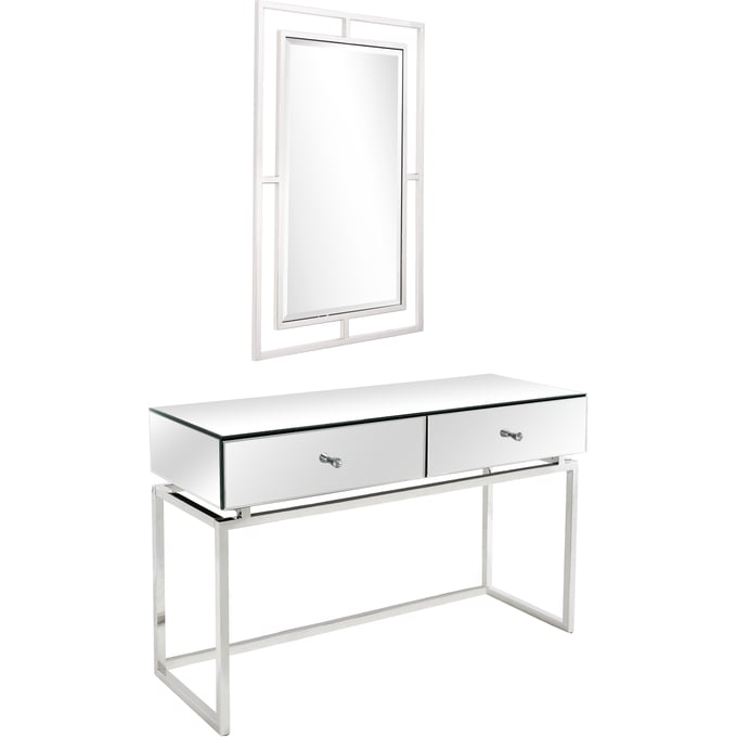 Camden Isle Addison Silver Wall Mirror and Console Table CMDN-86540