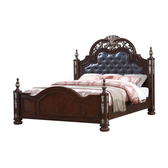 Cosmos Furniture Rosanna Cherry Queen Bed CMS-ROSANNA-QUEEN