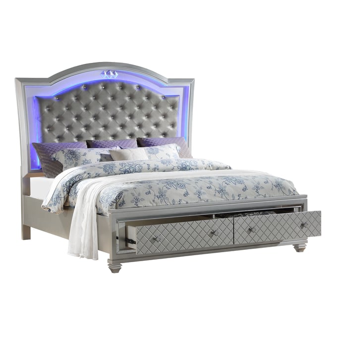 Cosmos Furniture Shiney Silver Queen Bed CMS-SHINEY-QUEEN