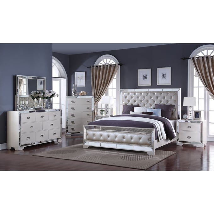 Cosmos Furniture Gloria White 5pc Bedroom Set With Queen Bed CMS-GLORIA-BR-S2