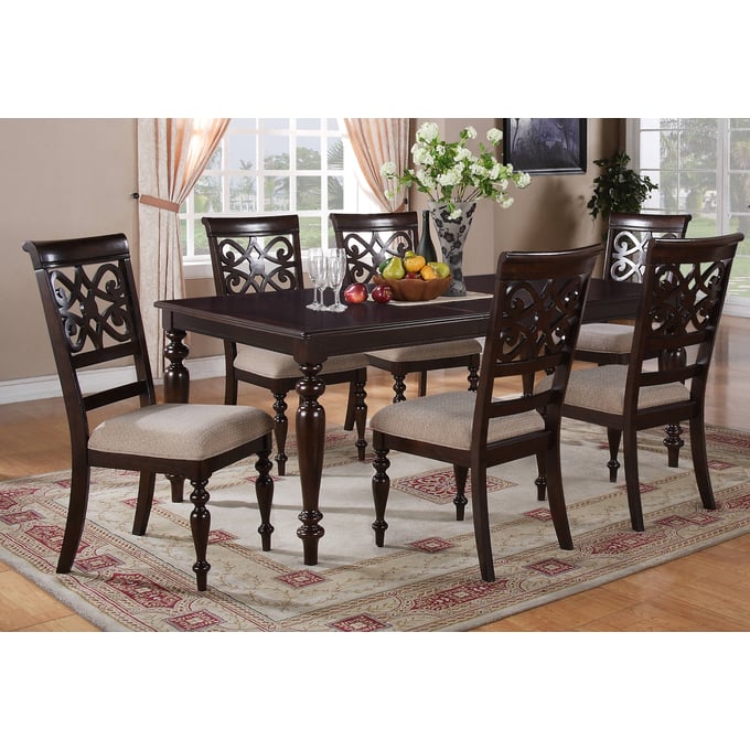 Cosmos Furniture Zora Cherry 7pc Dining Room Complete Set CMS-ZORA-DR-S1