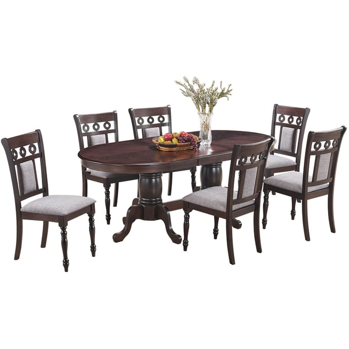 Cosmos Furniture Lakewood Mahogany 7pc Dining Room Complete Set CMS-LAKEWOOD-DR-S1